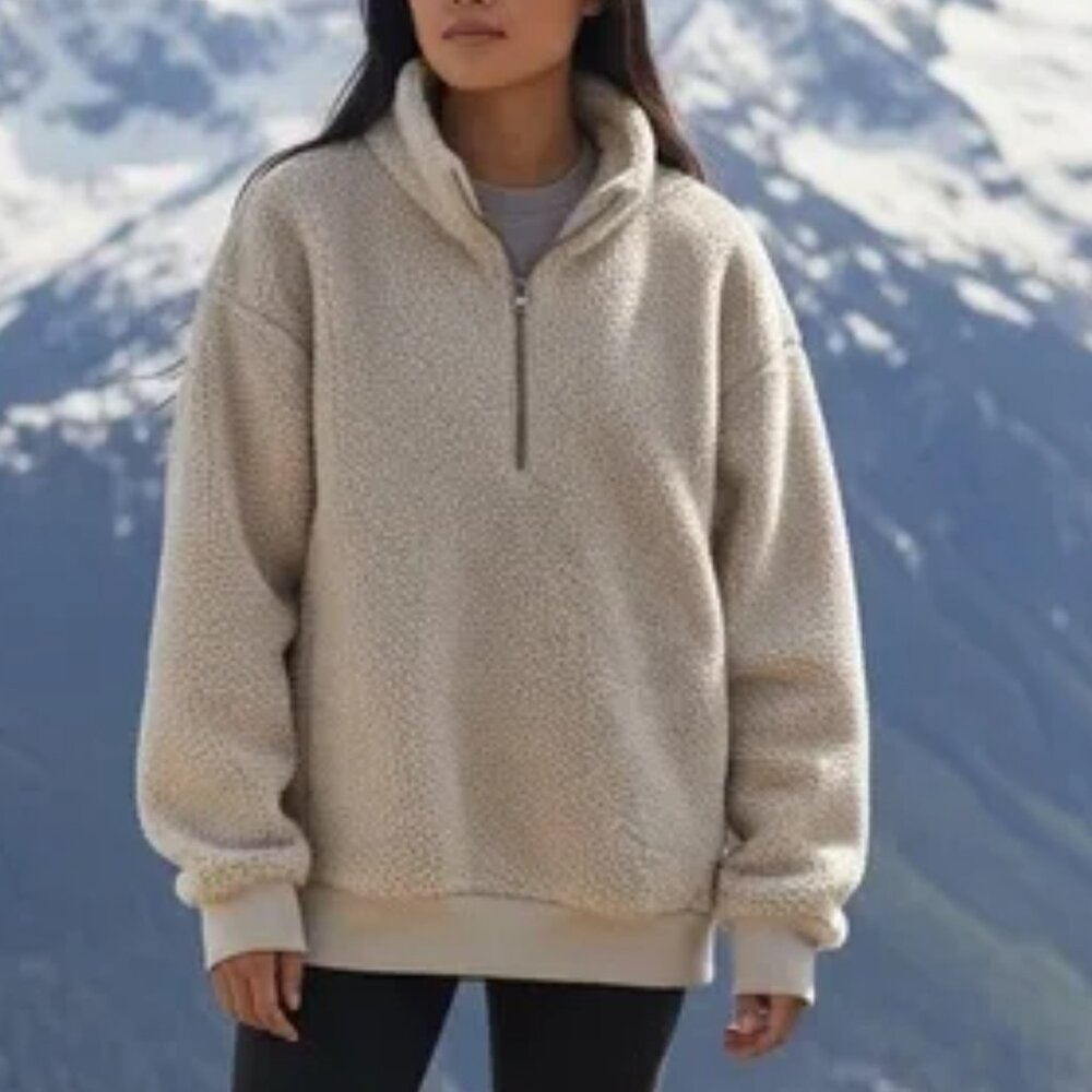 American Eagle Outfitters Ivory Off-White Sherpa Fleece Quarter-Zip Pullover XS
